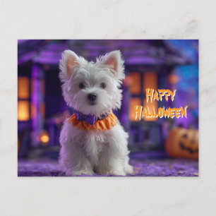 Süßer Hund Frohes Halloween Spukhaus Postkarte