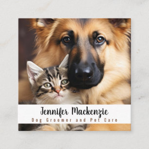 Süßer Hund Hundefriseur Grooming Service Katze Hau Quadratische Visitenkarte