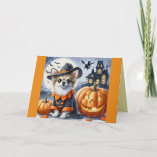 Süßer Hund in Halloween-Kostüm auf Grußkarte Karte