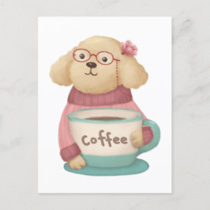 Süßer Hund & Kaffee Illustration Postkarte