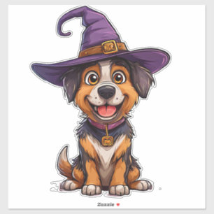 Süßer Hund Lila Zauberer Hut Halloween Geschenk Aufkleber