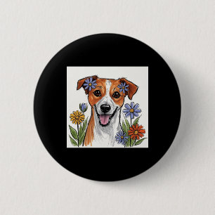 Süßer Hund mit Blumen2  Button