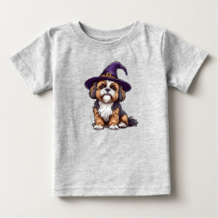 Süßer Hund mit Halloween-Zaubererhut Baby T-shirt
