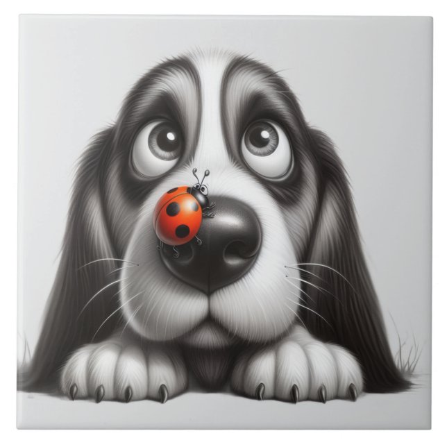 Süßer Hund mit Marienkäfer Fliese (Vorderseite)
