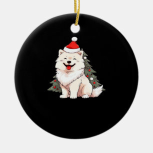 Süßer Hund mit Santa-Hut und Weihnachtsbaum Clas Keramik Ornament