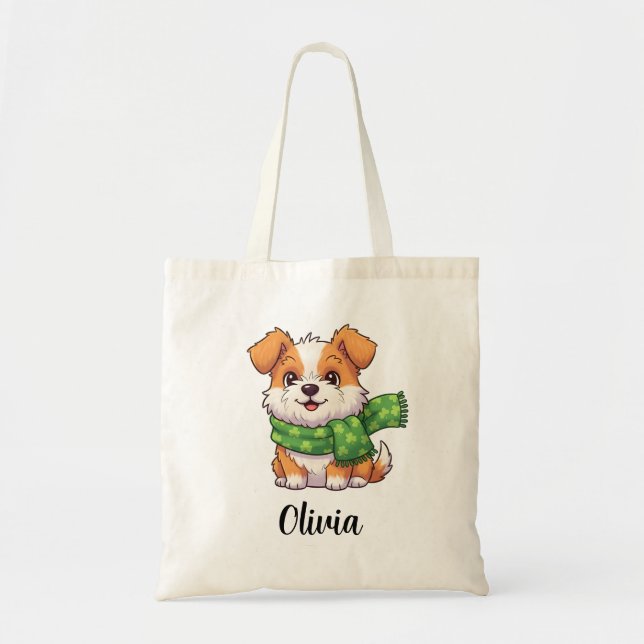 Süßer Hund mit Shamrock-Schal Tragetasche (Vorne)