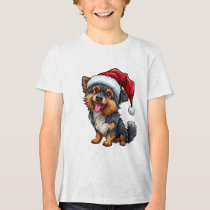 Süßer Hund mit Weihnachtsmannmütze feiert Weihnach Tri-Blend Shirt