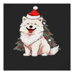 Süßer Hund mit Weihnachtsmannmütze und Weihnachtsb Poster