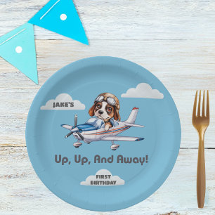 Süßer Hund Pilot & Cessna Flugzeug, Reise, Erster  Pappteller