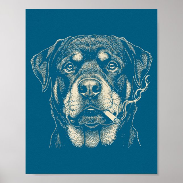Süßer Hund raucht Zigarette Lustiger Rottweiler Poster (Vorne)