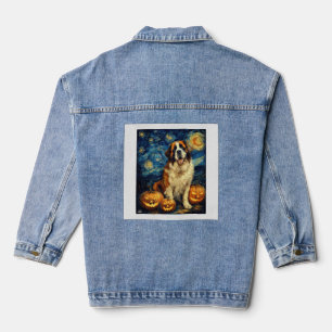Süßer Hund Saint Bernard Halloween Jack O Lantern  Jeansjacke