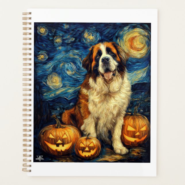 Süßer Hund Saint Bernard Halloween Jack O Lantern  Planer (Vorderseite)
