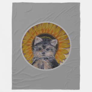 Süßer Hund, Sonnenblume auf Silbergrau Fleecedecke