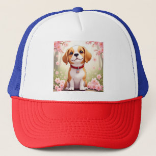 Süßer Hund und Blüten Trucker Hut Truckerkappe
