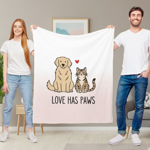 Süßer Hund und Katze "Liebe hat Pfoten" personalis Fleecedecke