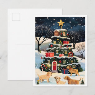 Süßer Hund und Weihnachtsbaum Postkarte