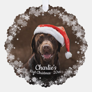 Süßer Hund Welpe Haustier Erstes Weihnachten Foto Ornament Karte