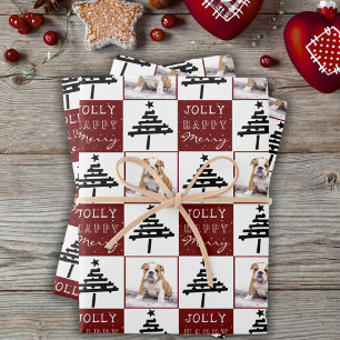 Süßer Hund Welpe Haustier Foto Rote Weihnachtsbaum Geschenkpapier Set