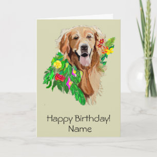 Süßer Hund zwischen Blumen Golden Retriever Karte