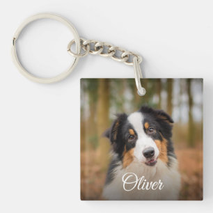 Süßer Hunde-Foto-Name-Haustierliebhaber im Schrift Schlüsselanhänger