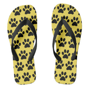 Süßer Hundepfotenabdruck Muster Stilvoll Gelb Schw Flip Flops