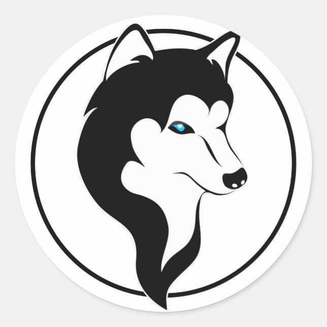 Süßer Husky Comic Style schwarz weiß Runder Aufkleber (Vorderseite)