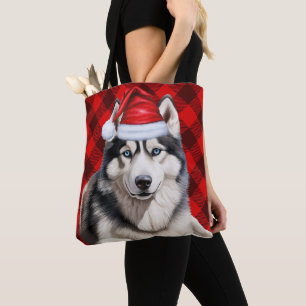 Süßer Husky Weihnachts Hund Roter Buffalo Karo