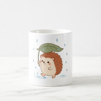 Süßer Igel-Blatt-Regenschirm-Regentag-Tasse Kaffeetasse