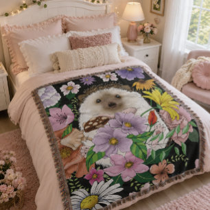 Süßer Igel Bunte Wildblumen Wald Decke