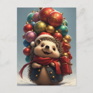 Süßer Igel feiert Weihnachten Postkarte
