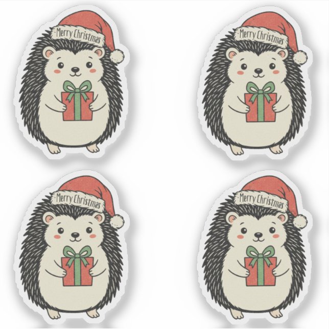 Süßer Igel Frohe Weihnachten Aufkleber (Vorderseite)