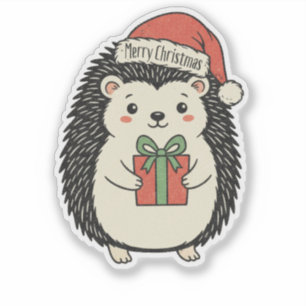 Süßer Igel Frohe Weihnachten Aufkleber