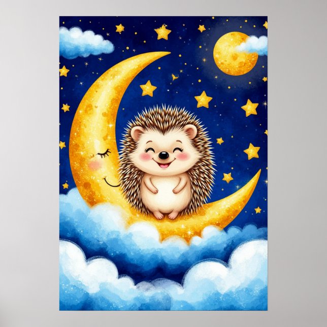 Süßer Igel Goldene Mondsichel Poster (Vorne)
