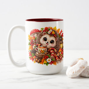 Süßer Igel-Herbstbecher, gemütliches Waldtier Zweifarbige Tasse