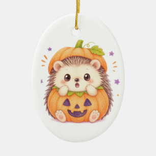 Süßer Igel im Kürbiskostüm Halloween-Illustration Keramik Ornament