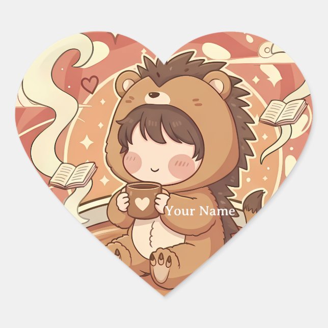 Süßer Igel Liebe Herzförmiger Aufkleber (Vorderseite)