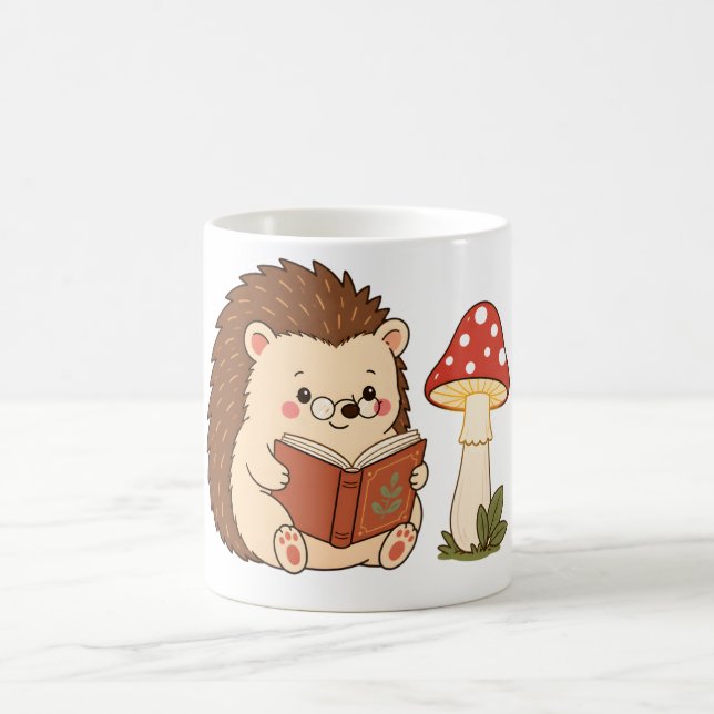 Süßer Igel liest Pilzlampentasse Kaffeetasse (Mittel)