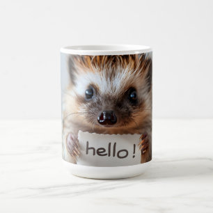 Süßer Igel mit "Hallo!"-Schild Kaffeetasse