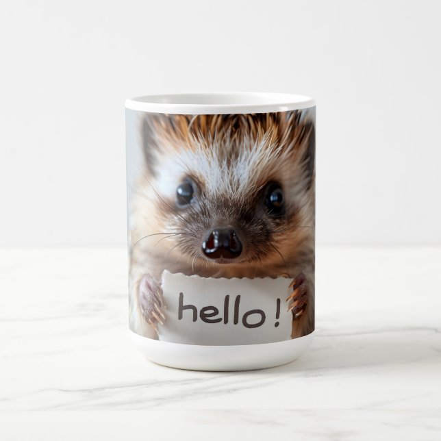 Süßer Igel mit "Hallo!"-Schild Kaffeetasse (Mittel)