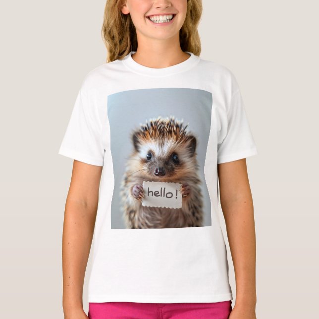 Süßer Igel mit "Hallo!"-Schild T-Shirt (Vorderseite)