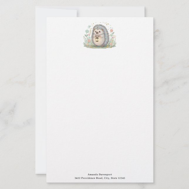 Süßer Igel mit Laterne Briefpapier (Vorderseite)