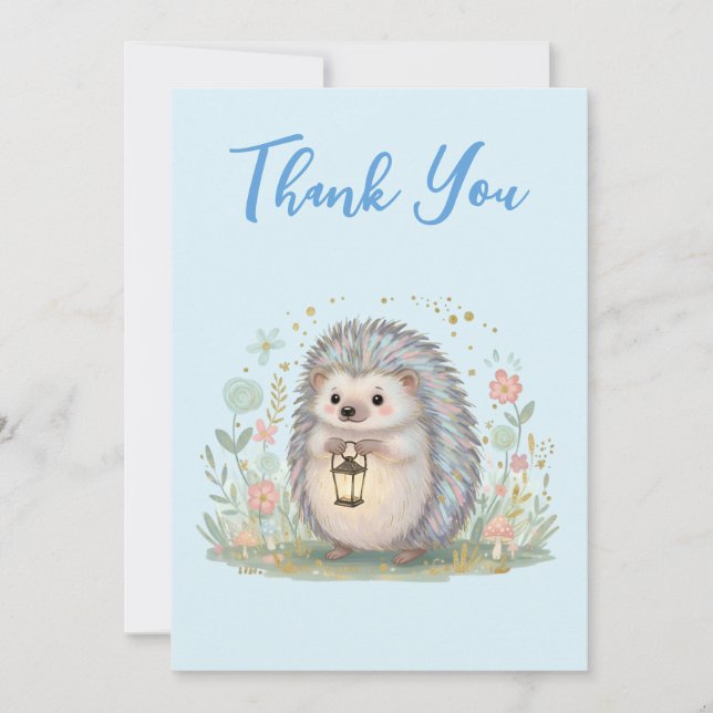 Süßer Igel mit Laterne Dankeskarte (Vorderseite)