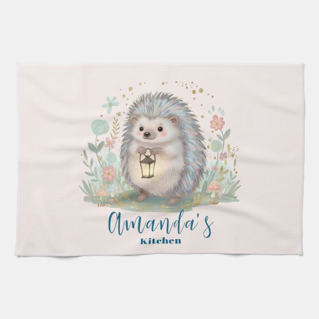 Süßer Igel mit Laterne Geschirrtuch (Horizontal)
