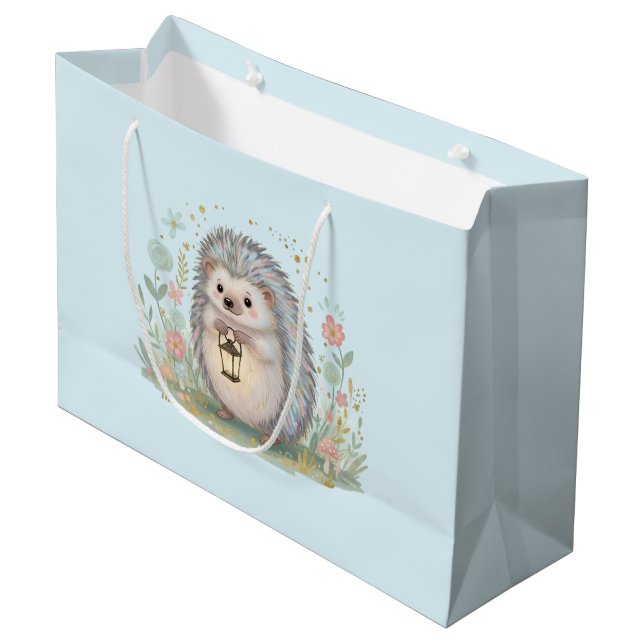 Süßer Igel mit Laterne Große Geschenktüte (Vorderseite Schrägansicht)