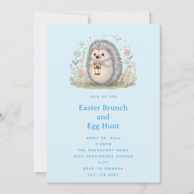 Süßer Igel mit Laterne Ostern Einladung (Vorderseite)
