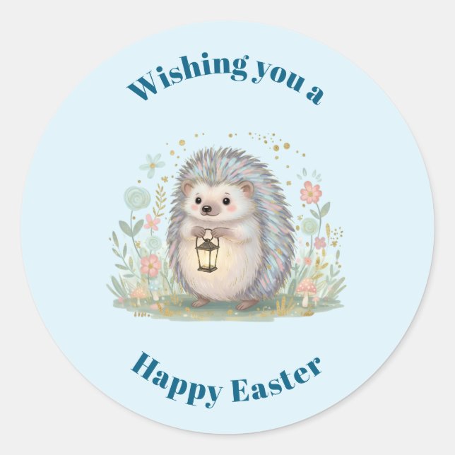 Süßer Igel mit Laterne Ostern Runder Aufkleber (Vorderseite)