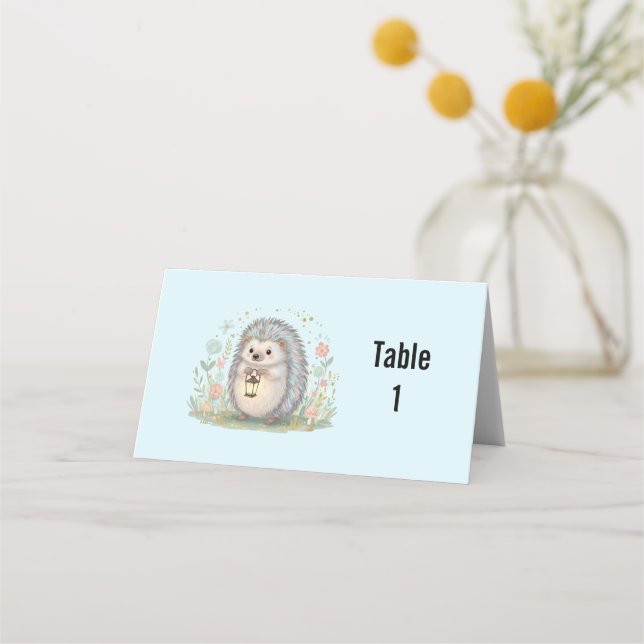 Süßer Igel mit Laterne Platzkarte (Vorderseite)