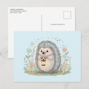 Süßer Igel mit Laterne Postkarte