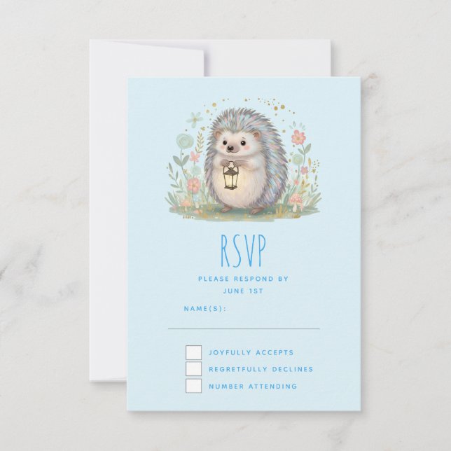 Süßer Igel mit Laterne RSVP Karte (Vorderseite)