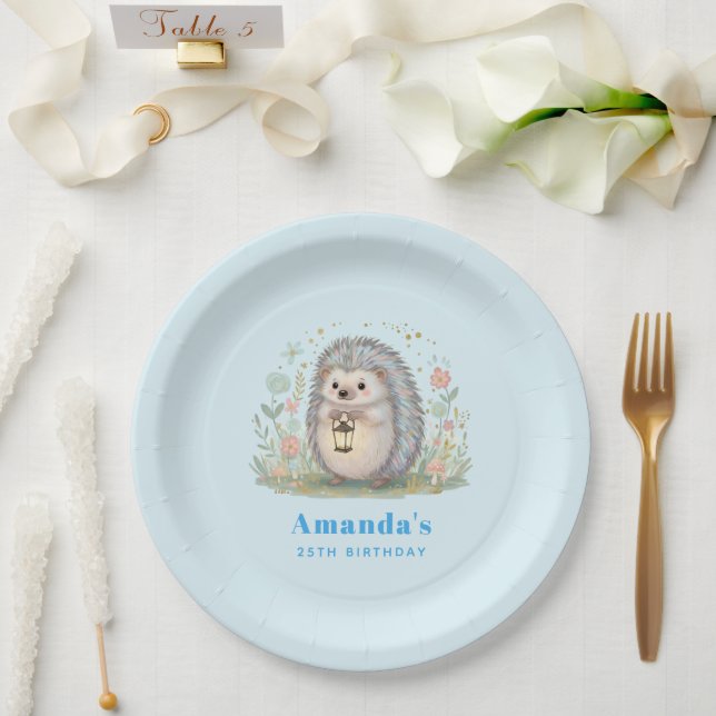 Süßer Igel mit Laterne zum Geburtstag Pappteller (Hochzeit)